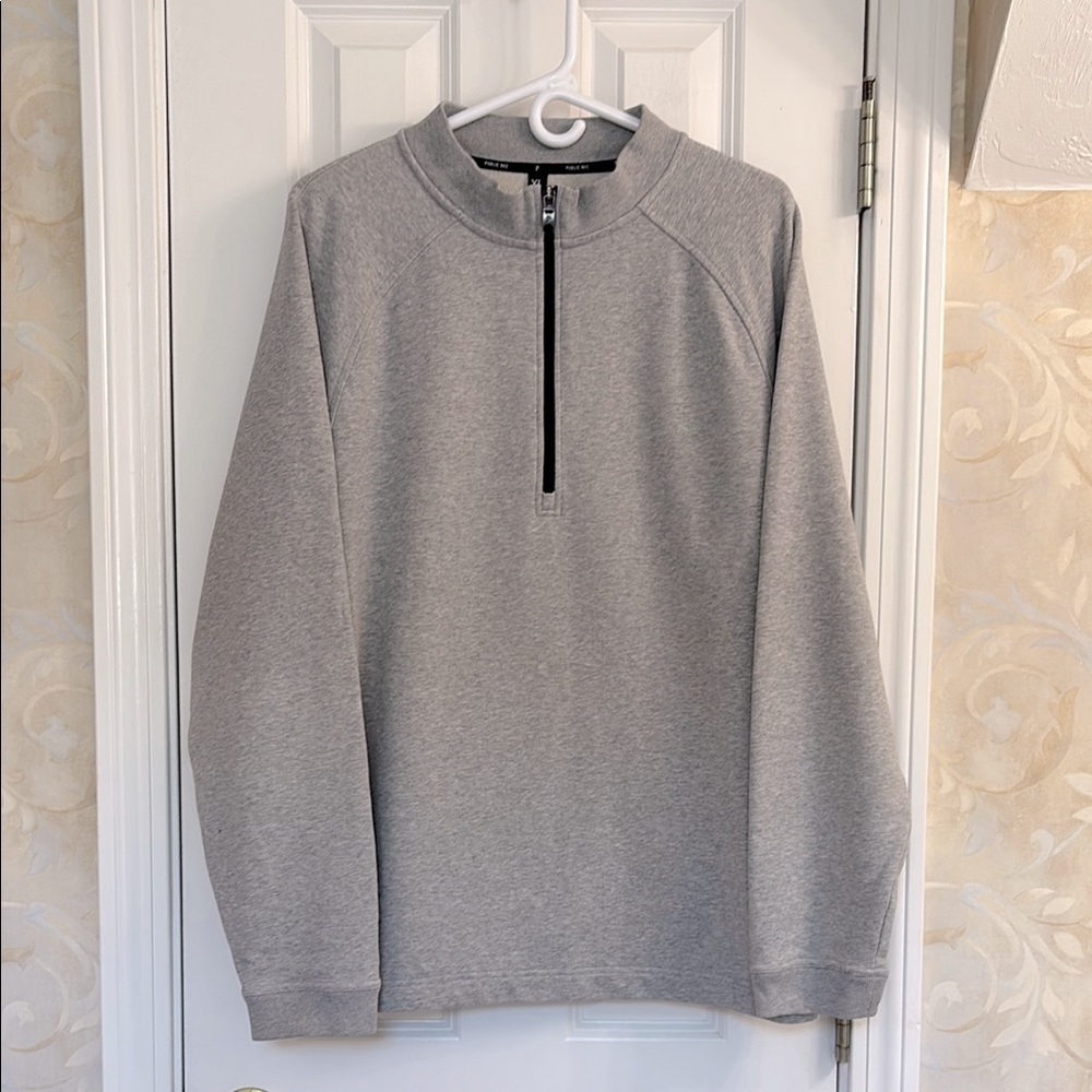 Public Rec Weekend Half Zip Cotton French Terry Go-To Men's Silver Gray Sweater.